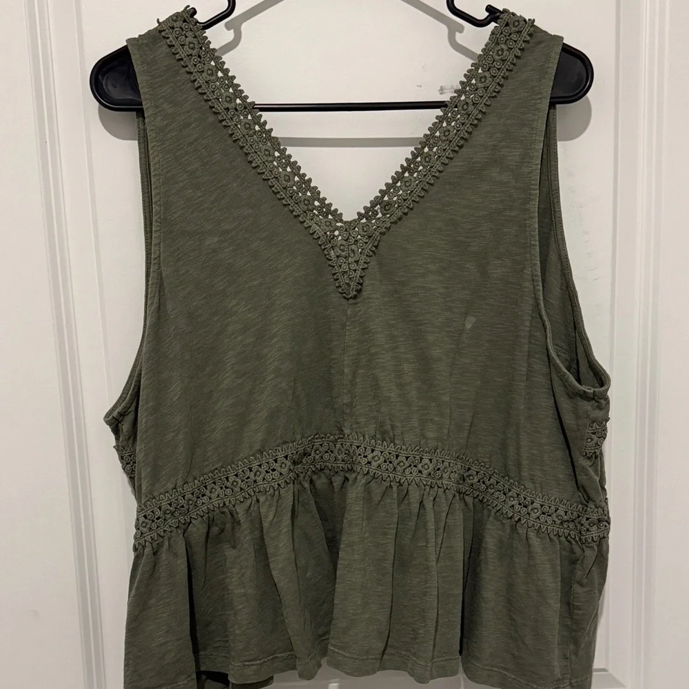 Aerie Deep Green Lace Trim Tank Top - Picture 3 of 4